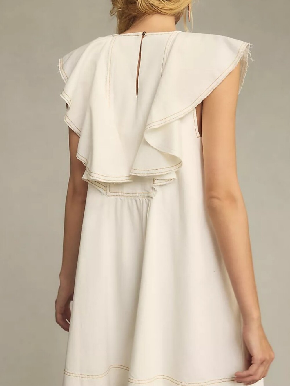 Pilcro Ruffle Vneck Ivory Shift Dress W/Pockets. Sz.S. - Picture 4 of 9